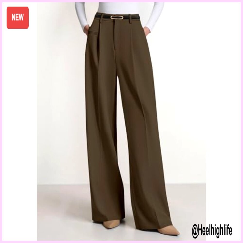 Wide Leg Palazzo Pants High Waisted Business Casual Work Trousers - Picture 3 of 7
